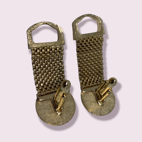 Vintage Brown Cabochon & Gold Tone Wraparound Mesh Cuff Links Art Deco Nouveau - Picture 3 of 3